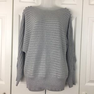 ISO Alfani Silver Glitter Knit Batwing Top